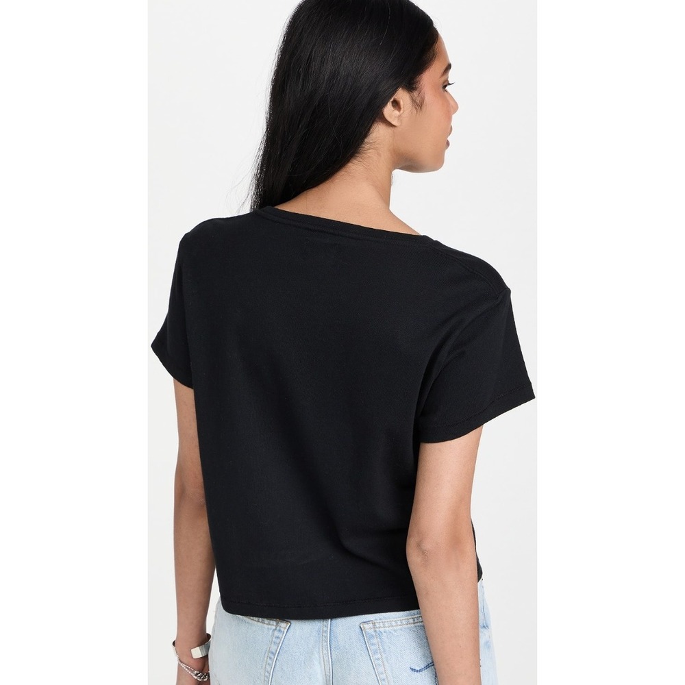 WSLY Boxy Crop Tee Womens XS Black Short Sleeve Crew Neck Cotton Knit